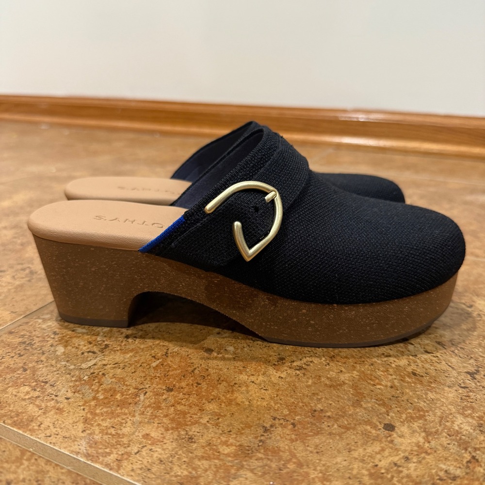 Rothys The Classic Clog Black Platform Buckle Knit Shoes Womens Size 8 NWOB - Picture 5 of 10